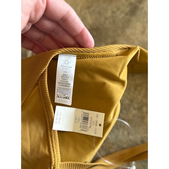 OFFLINE By Aerie Ribbed Plunge Sports Bra Honey Size Large - Picture 11 of 11